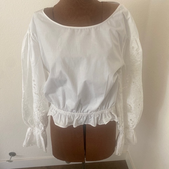 Maeve Tops - Anthropologie white cotton blouse with eyelet sleeves